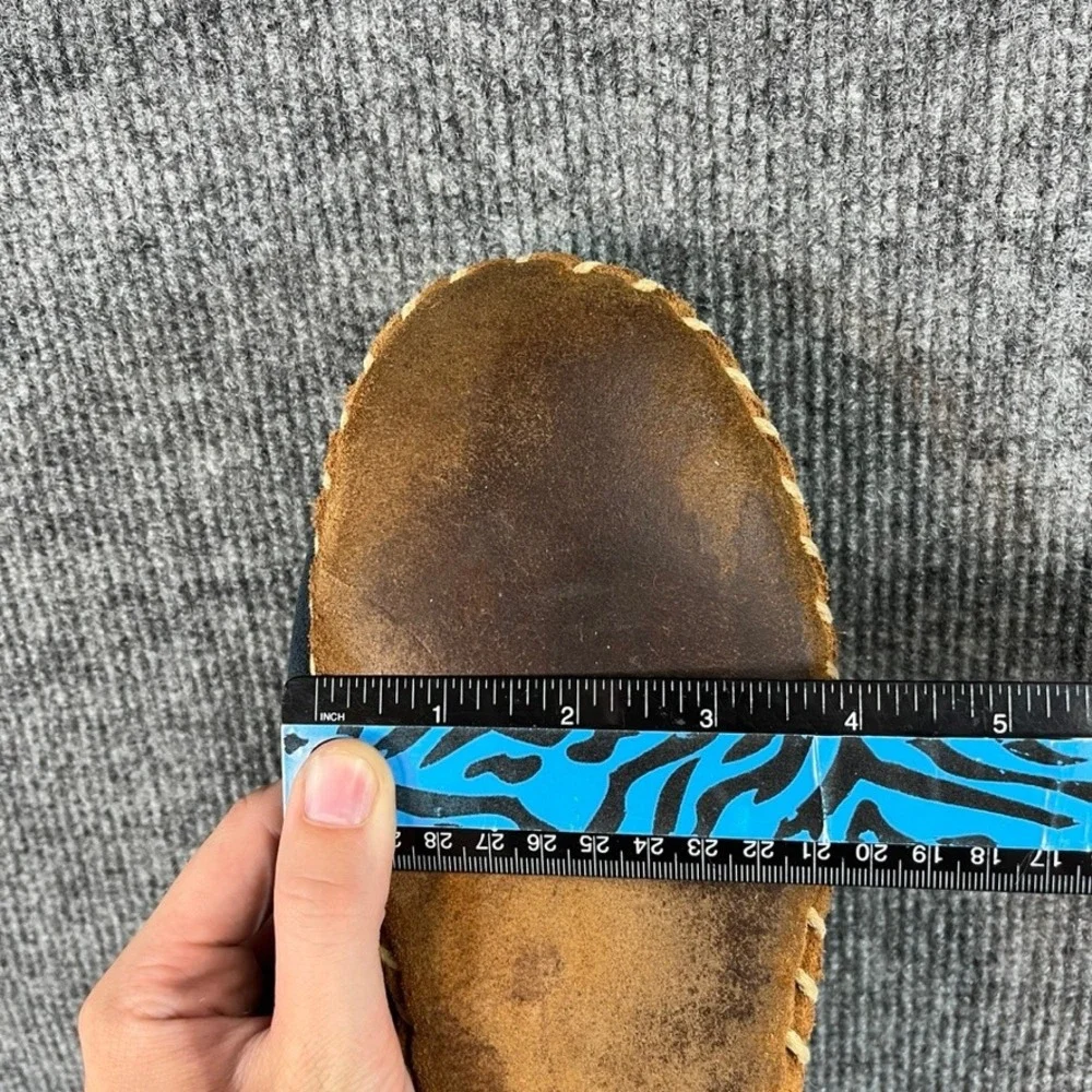 LL Bean Mens 8M Navy Suede Soft Sole Moccasin Slippers Whipstitch Blue Tan